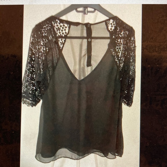 ZARA Trafaluc Women’s Black Chiffon Blouse Crochet Sleeves V Neck Size S - Picture 3 of 8